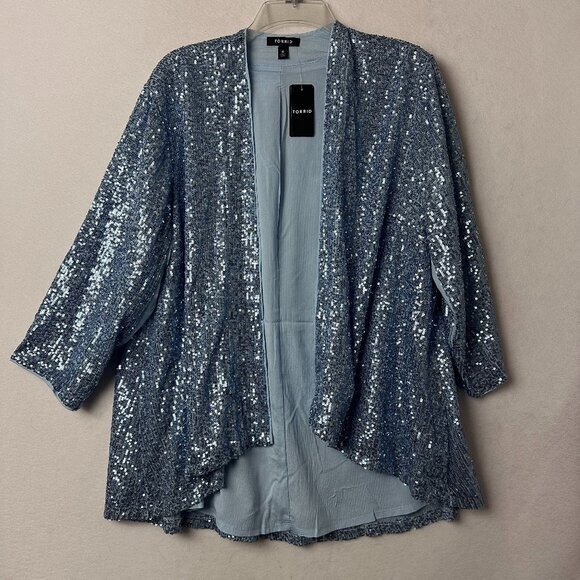 Torrid Sequin Kimono Size 0 (12)‎ Blue Long Sleeve High Low Hem Open Front NWT - Picture 1 of 5